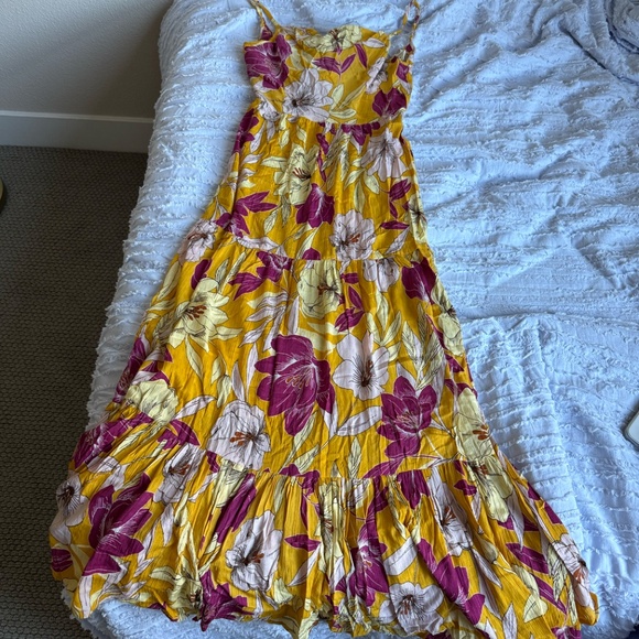 [NWT] Free People B.O.G Collective GOLD FLORAL COWL NECK MAXI SUMMER DRESS - Picture 9 of 11